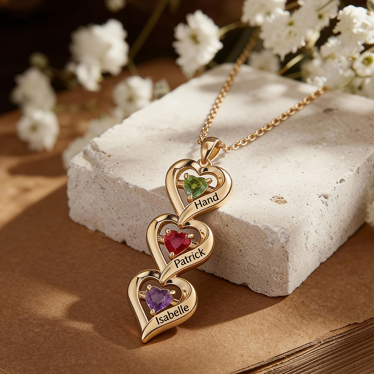 Personalized Heart-Shaped Necklace with Birthstones — Custom Gift